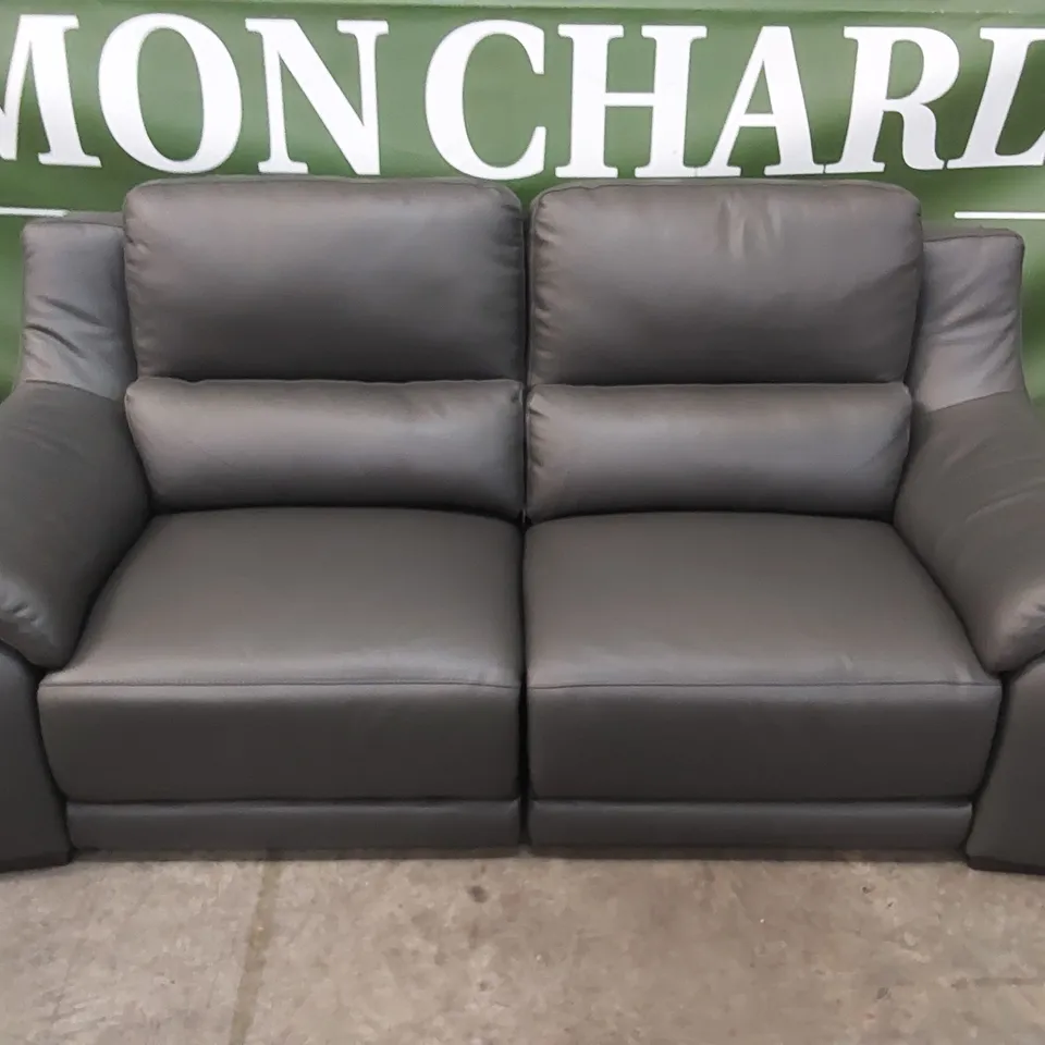 QUALITY DESIGNER ITALIAN MADE DEGANO 3 SEATER, 2 ELECTRIC MECHANISM RECLINER SOFA IN SLATE GREY LEATHER 