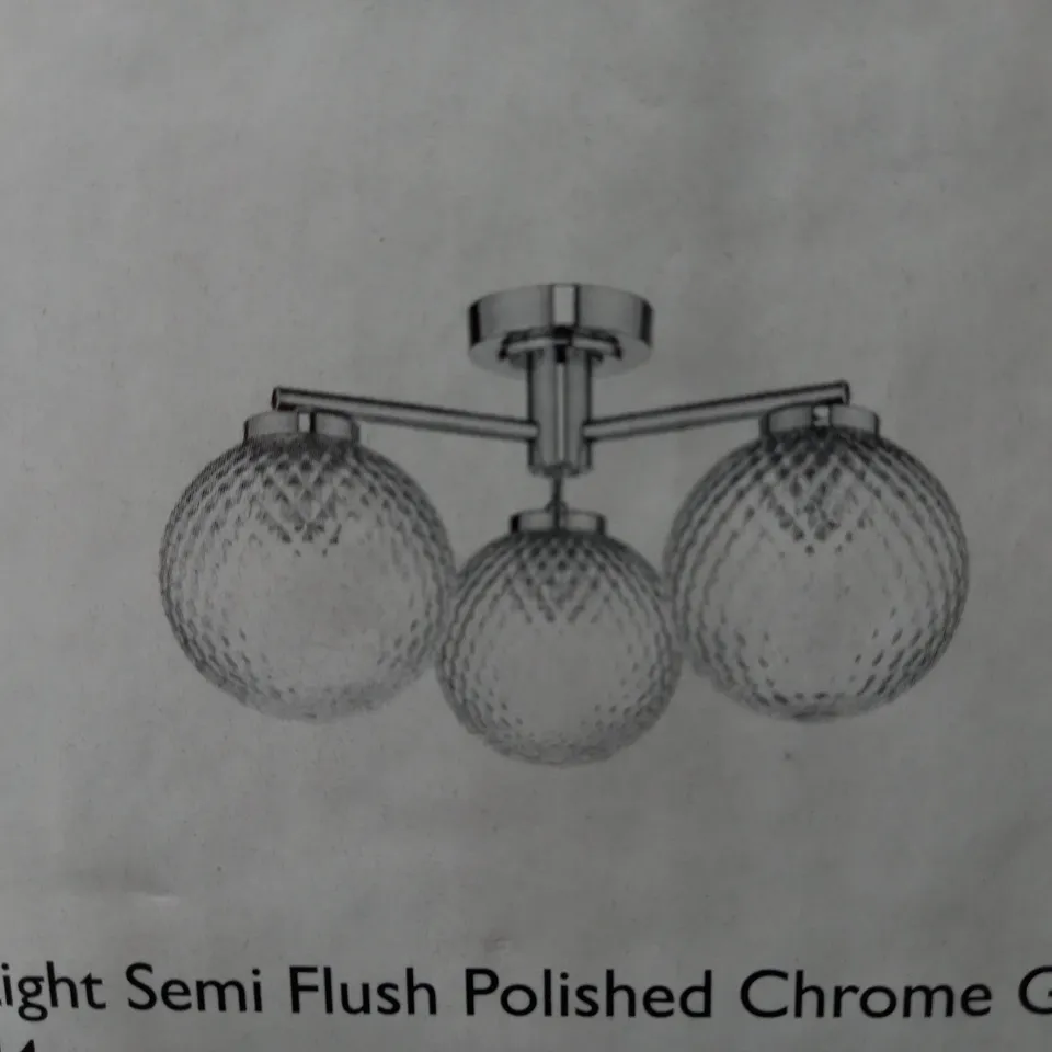 DAR 3 LIGHT SEMI FLUSH POLISHED CHROME GLASS 