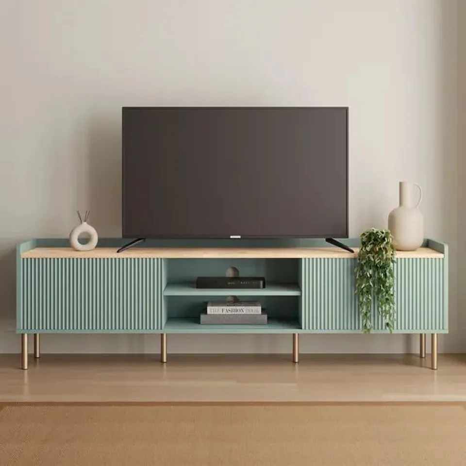 BOXED GEORGI EXTRA WIDE TV UNIT FOR TVS UP TO 80" - SAGE (1 BOX)