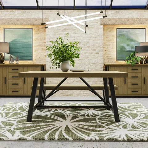 BOXED SAN DIEGO DINING TABLE BLACK STEEL TRESTLE FRAME SOLID PINE TOP