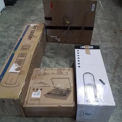 PALLET OF ASSORTED HOUSEHOLD ITEMS AND CONSUMER PRODUCTS TO INCLUDE; AIR FRYER, AIR COOLERS, TURNTABLE, OFFICE CHAIR ETC