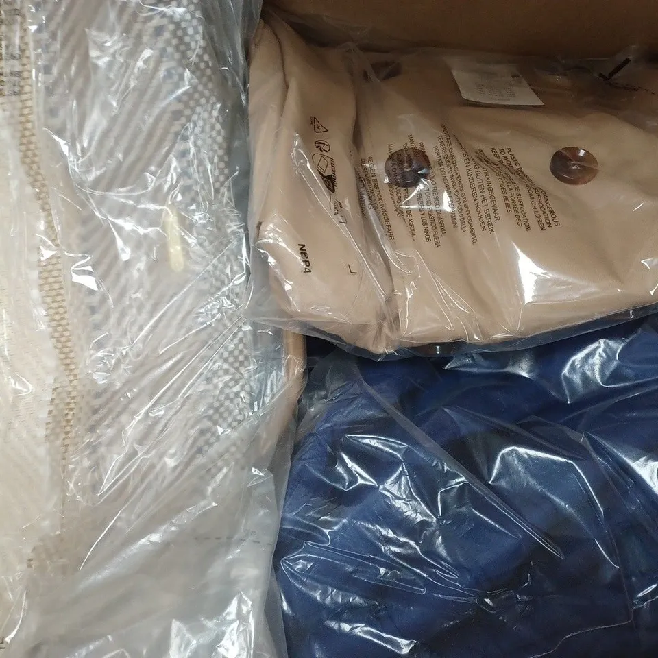 BOX OF APPROXIMATELY 15 ASSORTED CLOTHING ITEMS IN VARIOUS STYLES, SIZES, AND COLOURS - COLLECTION ONLY