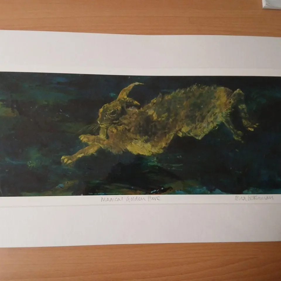 MAGICAL GOLDEN HARE –IONA LEISHMAN MOUNTED PRINT SIGNED