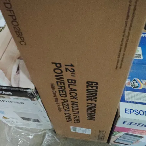 BOXED GEORGE FOREMAN 12" BLACK MULTI FUEL POWERED PIZZA OVEN WITH CARRY BAG & PADDLE