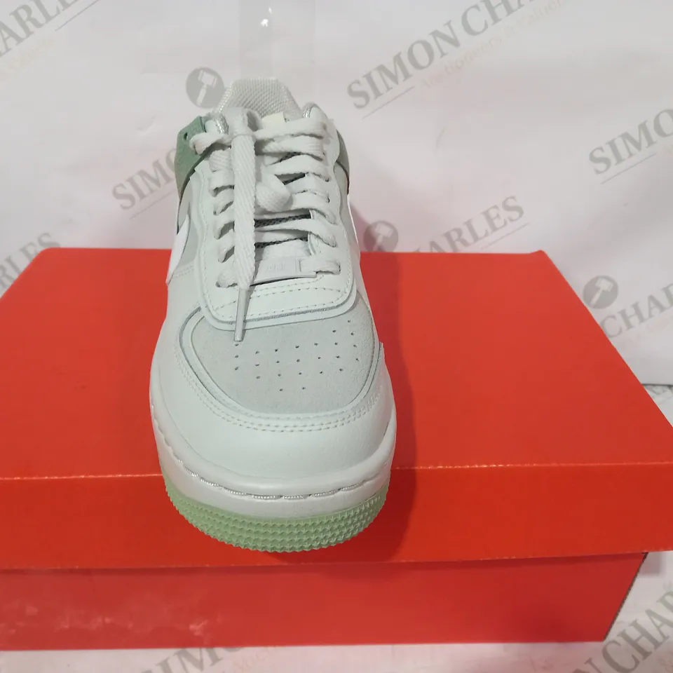 BOXED PAIR OF NIKE AIR FORCE 1 SHADOW TRAINERS IN GREEN UK SIZE 4