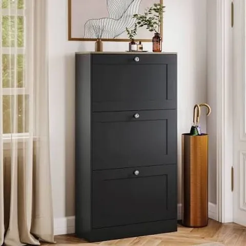 BOXED VIDA 3 DRAWER SHOE CABINET - BLACK (1 BOX)