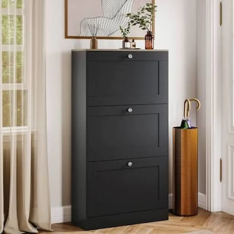 BOXED VIDA 3 DRAWER SHOE CABINET - BLACK (1 BOX)