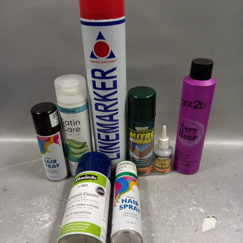 APPROXIMATELY 15 ASSORTED AEROSOLS TO INCLUDE UNIQUE HAIR SPRAY, LINE MARKER, SATIN CARE ETC - COLLECTION ONLY 