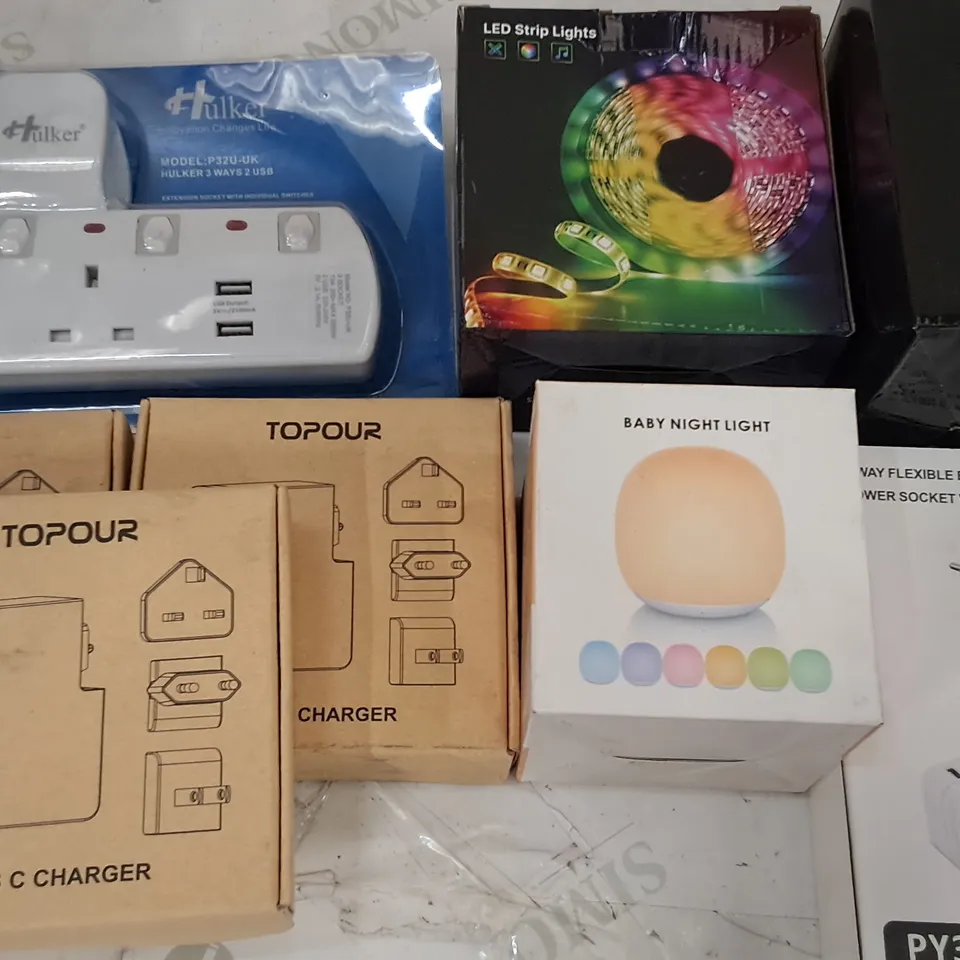 LOT OF 18 ASSORTED ITEMS TO INCLUDE LED STRIP LIGHTS, USB-C CHARGERS AND BABY NIGHT LIGHT