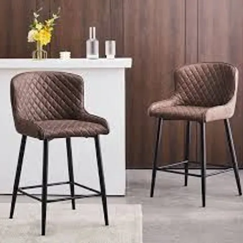 BOXED FAUX LEATHER BAR STOOLS WITH ARMREST (SET OF 2) - BROWN (1 BOX)