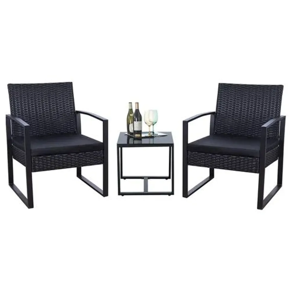 BOXED ARGONNE 2 SEATER RATTAN CHAIRS AND TABLE 