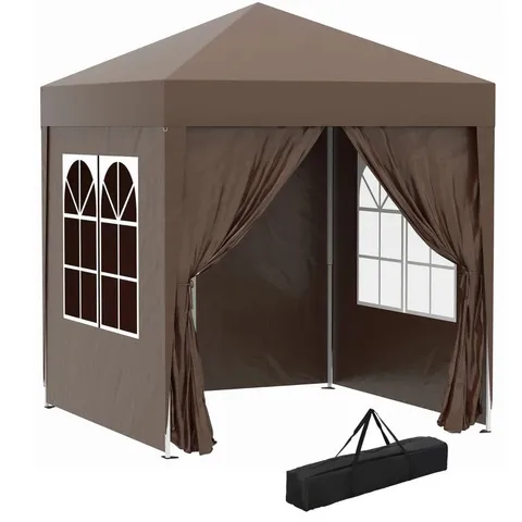 BOXED OUTSUNNY 2 X 2 M GARDEN POP UP GAZEBO, WEDDING PARTY TENT MARQUEE, WATER RESISTANT AWNING CANOPY WITH SIDEWALLS, WINDOWS, CARRY BAG, COFFEE