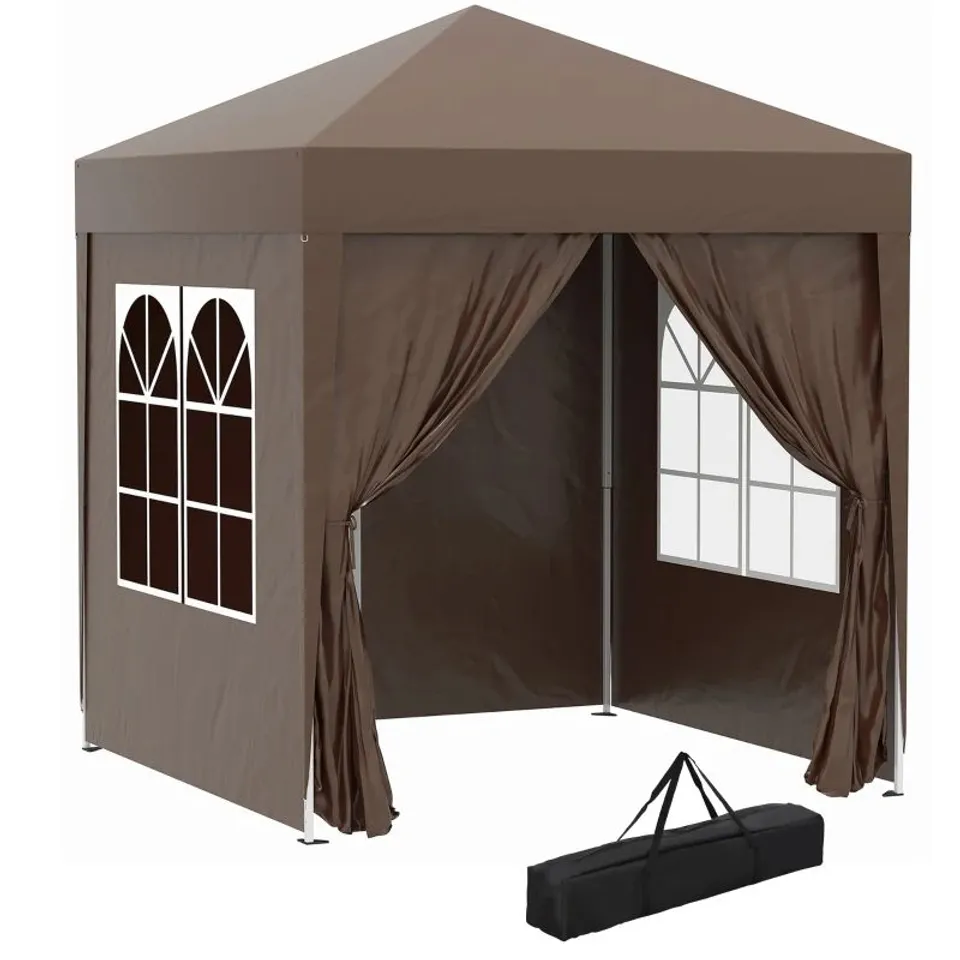 BOXED OUTSUNNY 2 X 2 M GARDEN POP UP GAZEBO, WEDDING PARTY TENT MARQUEE, WATER RESISTANT AWNING CANOPY WITH SIDEWALLS, WINDOWS, CARRY BAG, COFFEE