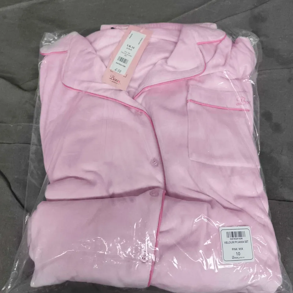 BAGGED BOUX AVENUE VELOUR PYJAMA SET IN PINK MIX - SIZE 10