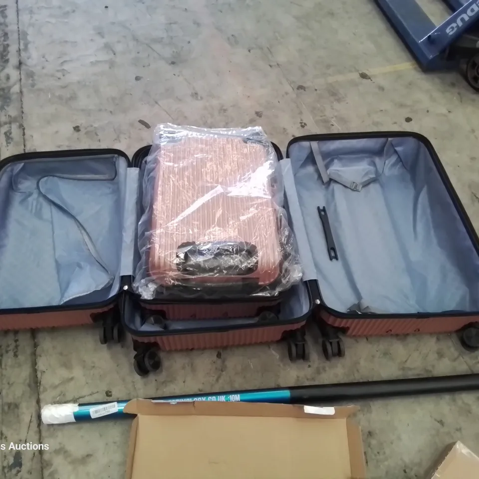 PALLET OF ASSORTED PRODUCTS, INCLUDING, BOXED FURNITURE, SET OF 3 WHEELED PINK SUITCASES, BATH RACK, BATHROOM MIRROR.