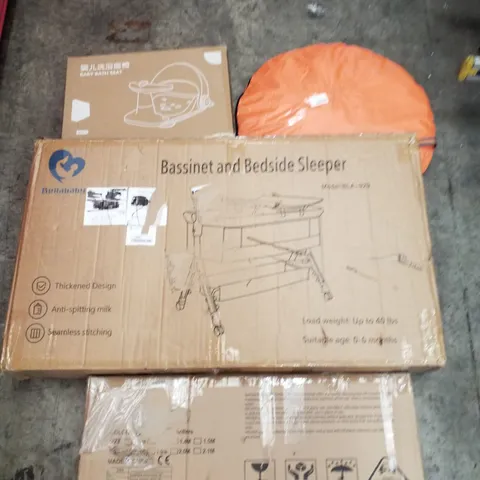 PALLET OF ASSORTED PRODUCTS INCLUDING BASSINET & BEDSIDE SLEEPER, BED RAILS, BABY BATH SEAT, POPUP TENT