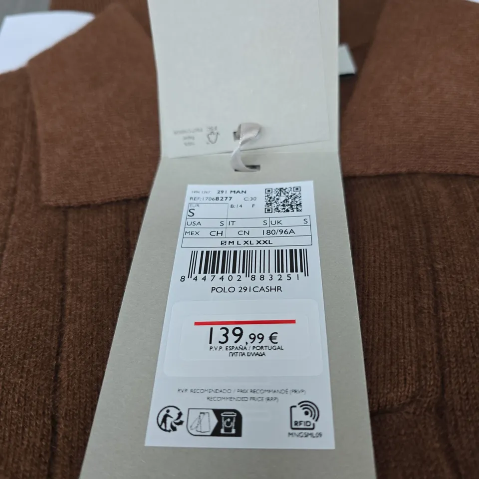 MNG MANGO CASHMERE KNIT POLO SWEATER – BROWN, SIZE S