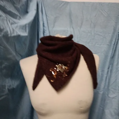 ZARA MAROON KNIT SCARF WITH SEQUIN EMBELLISHMENT