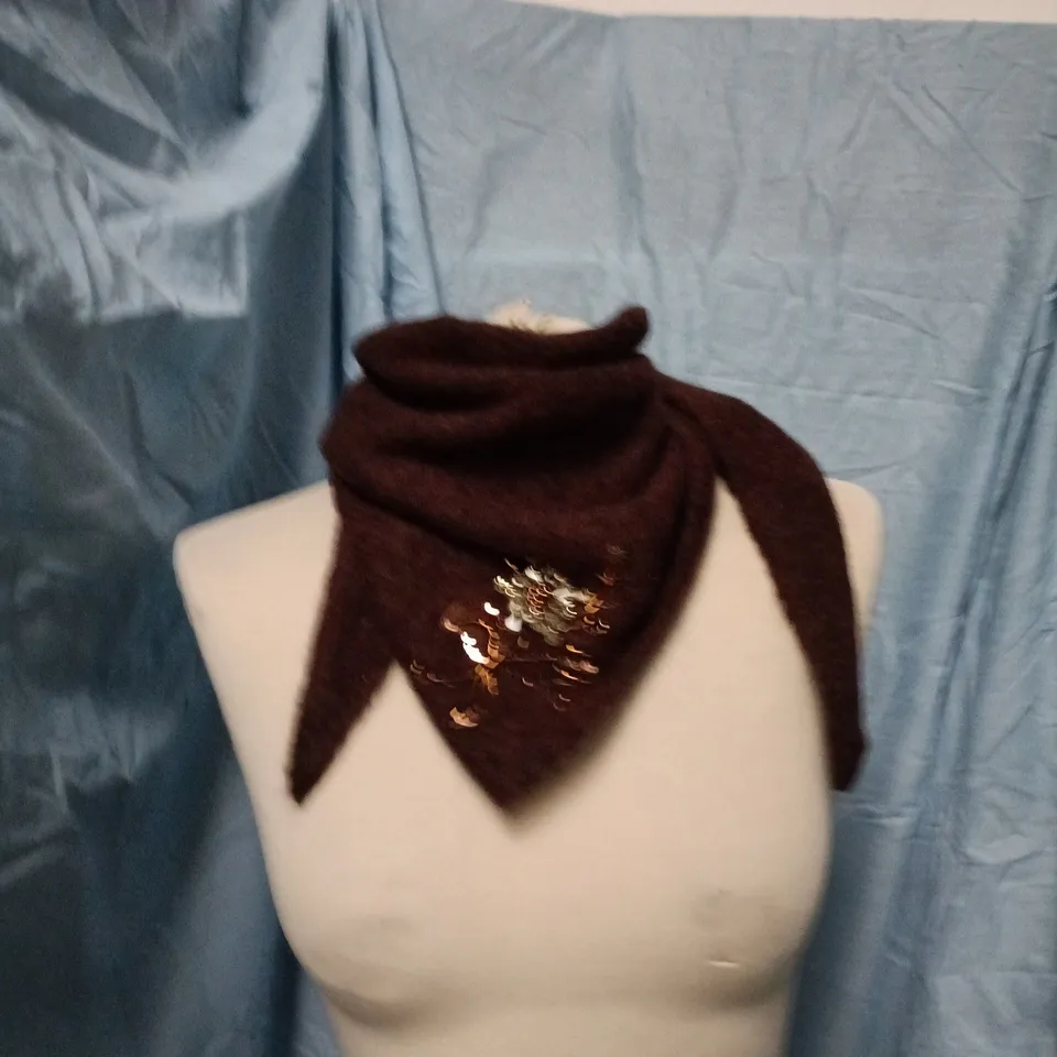 ZARA MAROON KNIT SCARF WITH SEQUIN EMBELLISHMENT