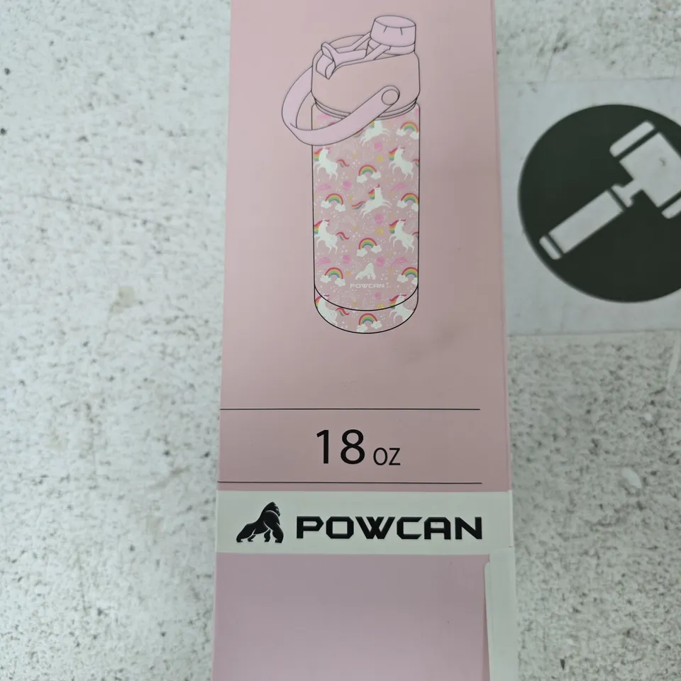 POWCAN INSULATED WATER BOTTLE WITH HANDLE, 18 OZ (532 ML), PINK UNICORN PATTERN