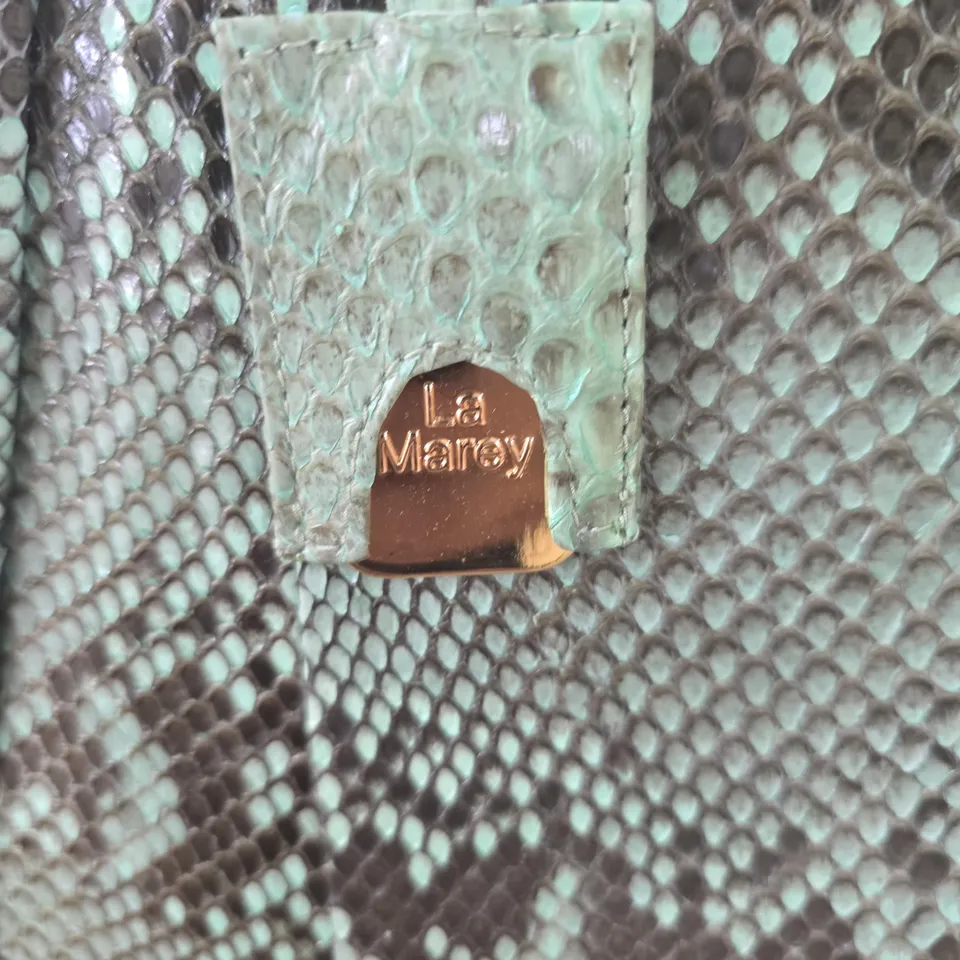 LA MAREY TURQUOISE SNAKESKIN HANDBAG