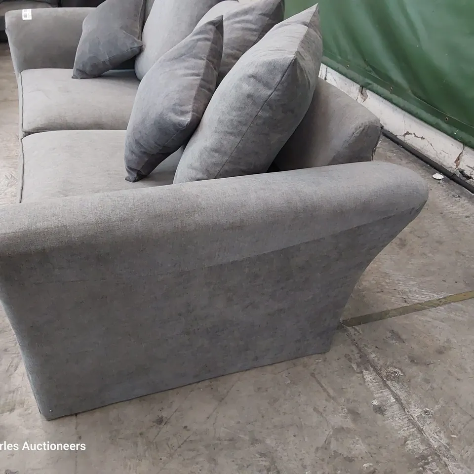 DESIGNER THREE SEATER SOFA WITH SCATTER CUSHIONS GREY FABRIC 