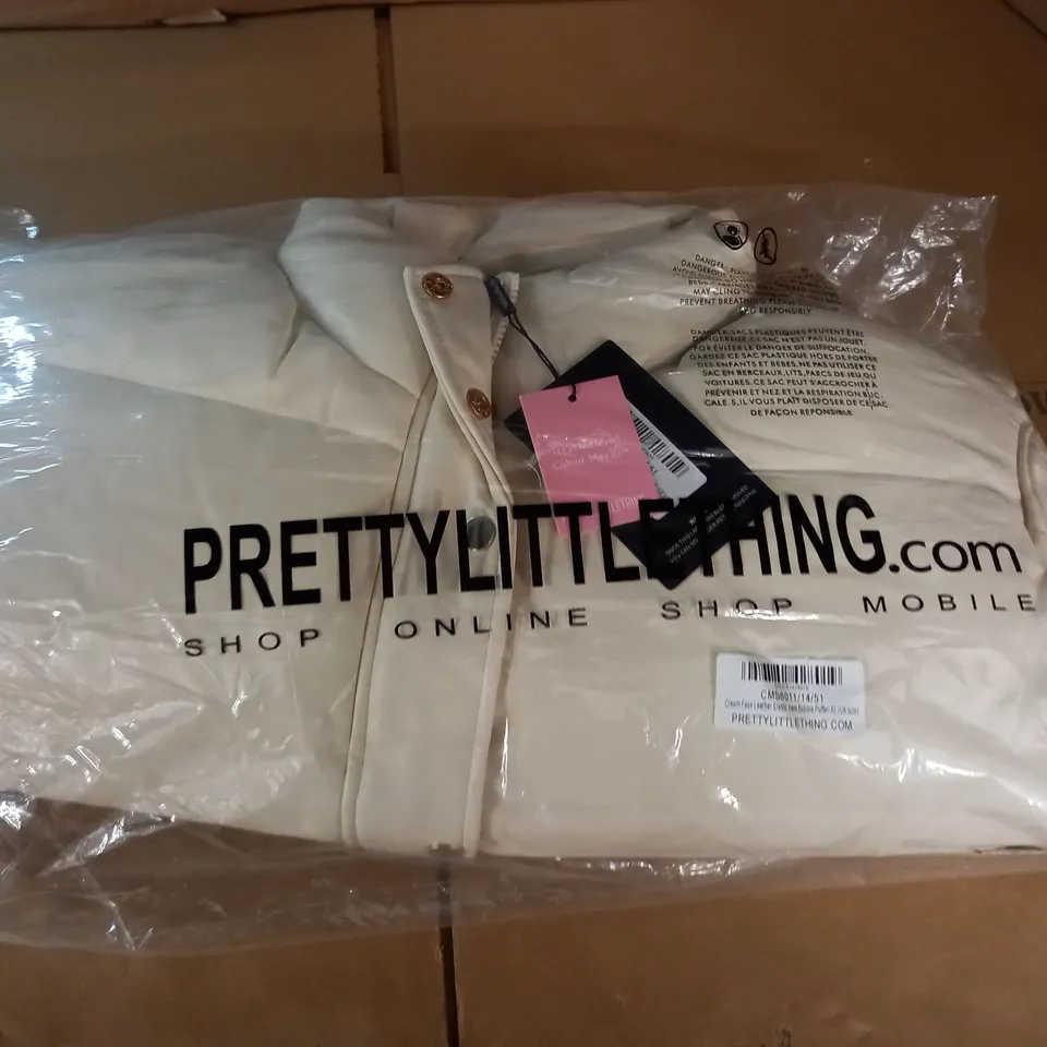 BAGGED PRETTYLITTLETHING CREAM FAUX LEATHER ELASTIC HEM BUBBLE PUFFER - UK XL