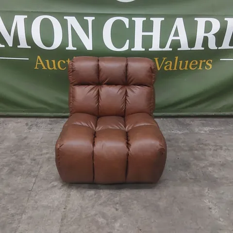 QUALITY DESIGNER JACQUES PUFFED ROBA LAZY SWIVEL LEATHER CHAIR - BROWN