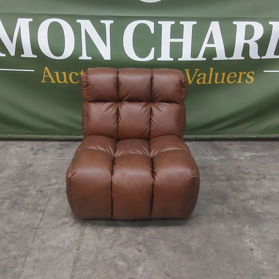 QUALITY DESIGNER JACQUES PUFFED ROBA LAZY SWIVEL LEATHER CHAIR - BROWN