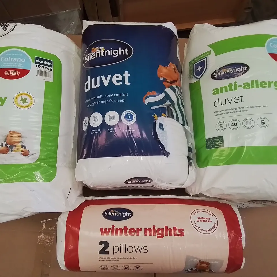 TWO LARGE BOXES OF ASSORTED PILLOWS AND DUVETS