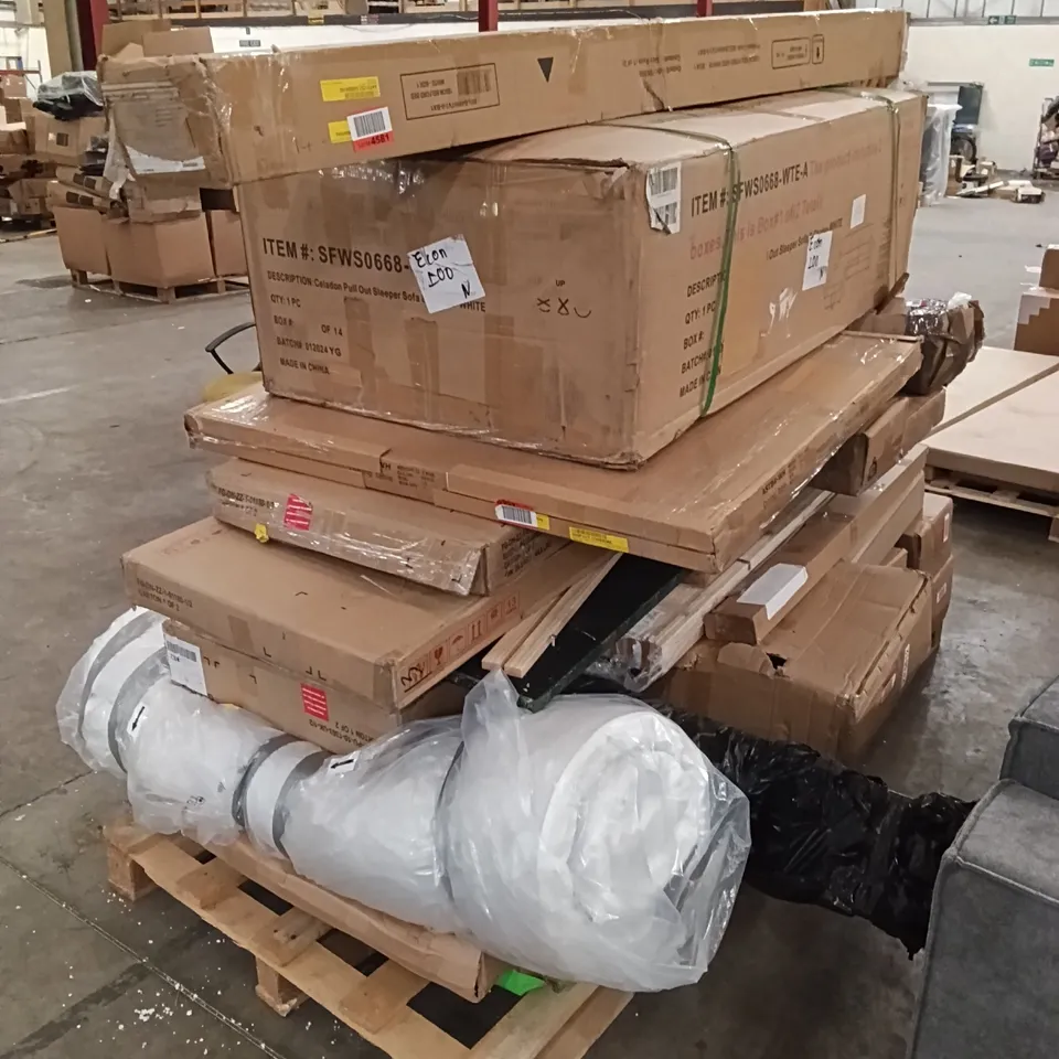 PALLET OF ASSORTED, INCOMPLETE FURNITURE PARTS AND PIECES 