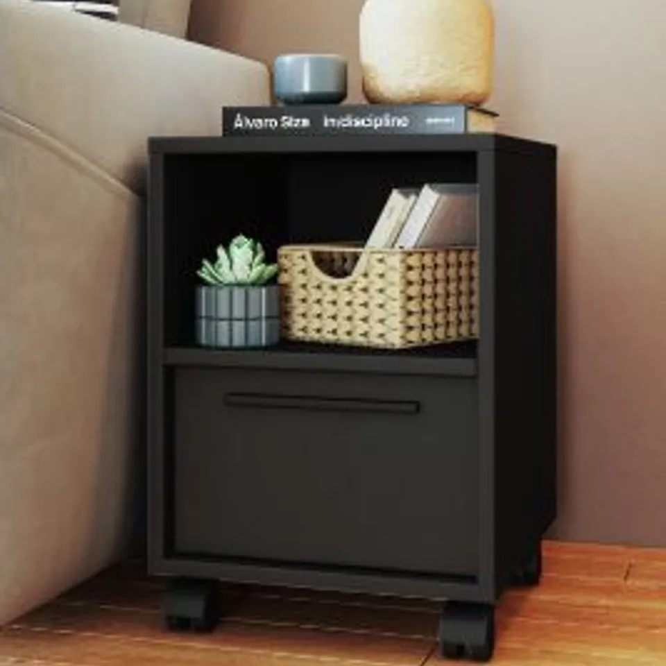 BRAND NEW BOXED REID BLACK SIDETABLE WITH WHEELS