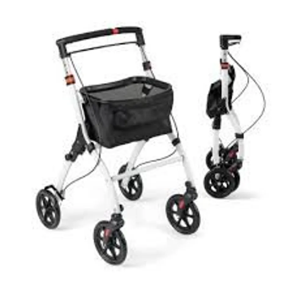 BOXED ROLLATOR WALKERS LIGHTWEIGHT FOLDABLE ROLLING WALKER WITH TRAY FOR SENIORS-WHITE