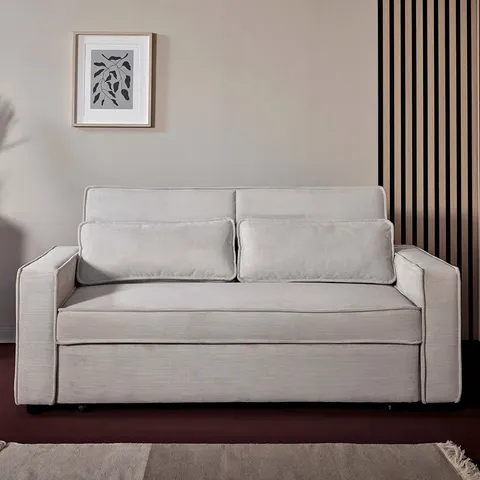 QUALITY DESIGNER SHIFLET 2 SEATER CORDUROY POLYESTER SOFA BED - CORD FINE OFF WHITE
