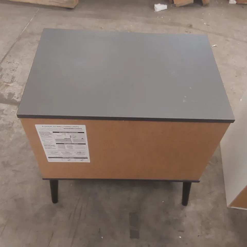 FULLY ASSEMBLED ROSENKRANZ 2 DRAWER BEDSIDE TABLE COLOUR (BODY/LEGS):GRAPHITE/BLACK