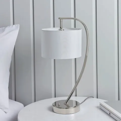 BOXED TARA 45CM NICKEL ARCHED TABLE LAMP (1 BOX)