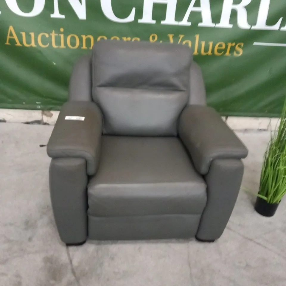 DESIGNER ITALIAN MADE PARMA GREY LEATHER ELECTRIC RECLINING ARM CHAIR