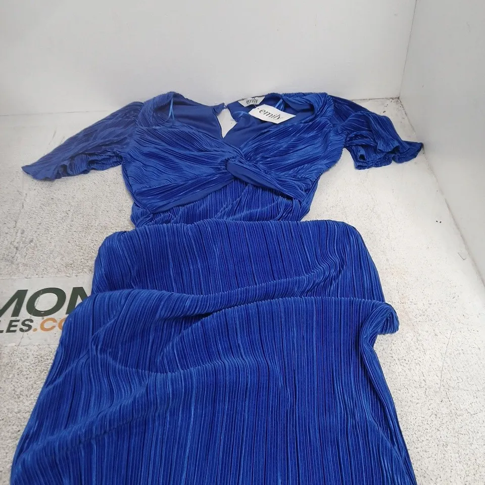 Emily Blue Pleated Dress (Wrap-Style) – Women's Clothing