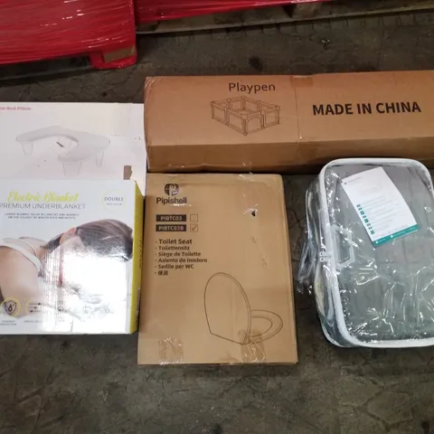 PALLET CONTAINING ASSORTED PRODUCTS INCLUDING PLAYPEN, ELECTRIC BLANKETS, MATTRESS TOPPER, TOILET SEAT, ARM REST PILLOW