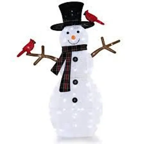 BOXED COSTWAY 127cm PRE LIT SNOWMAN ORNAMENT WITH WARM WHITE LED LIGHTS FOR HOLIDAY WINTER DECOR