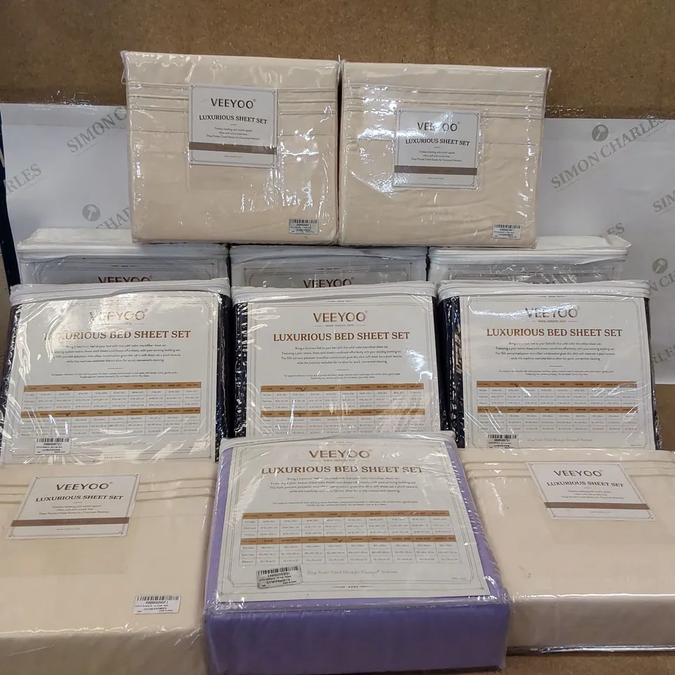 BOX OF 11X VEEYOO LUXURIOUS BED SHEET SETS - SIZES AND COLOURS VARY (1 BOX)