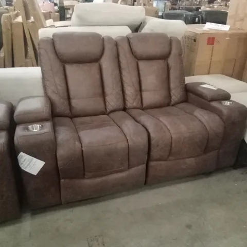 ASHTON 2 SEATER BROWN LEATHER-LOOK FABRIC POWER RECLINER CINEMA SOFA