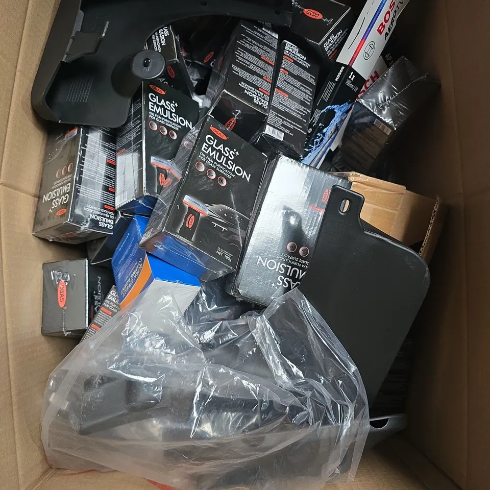 LARGE BOX OF ASSORTED AUTOMOTIVE PARTS & ACCESSORIES –