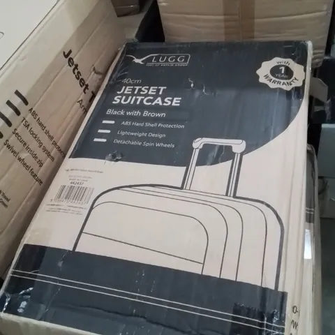 BOXED LUGG 40CM JETSET SUITCASE BLACK WITH BROWN 