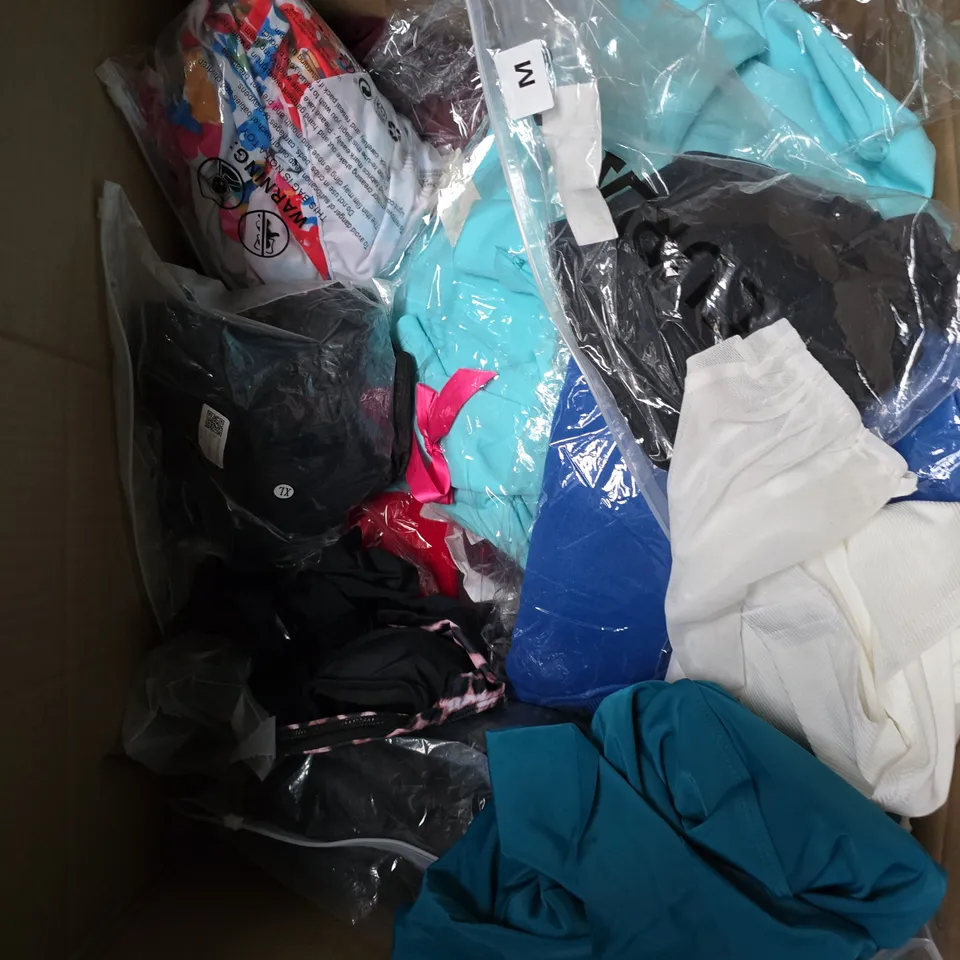 APPROXIMATELY 25 ASSORTED CLOTHING PRODUCTS IN VARIOUS STYLES & SIZES TO INCLUDE JACKETS, T-SHIRTS, DRESSES ETC