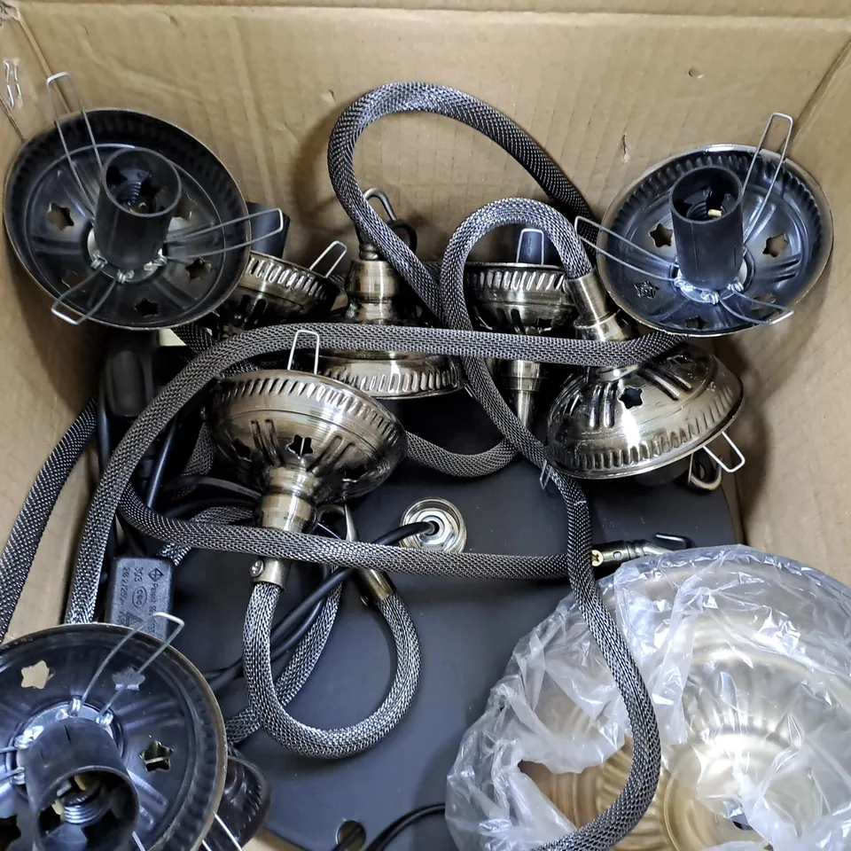 UNBRANDED LIGHTING FIXTURE WITH MOSAIC GLASS SHADES IN BRASS EFFECT FINISH