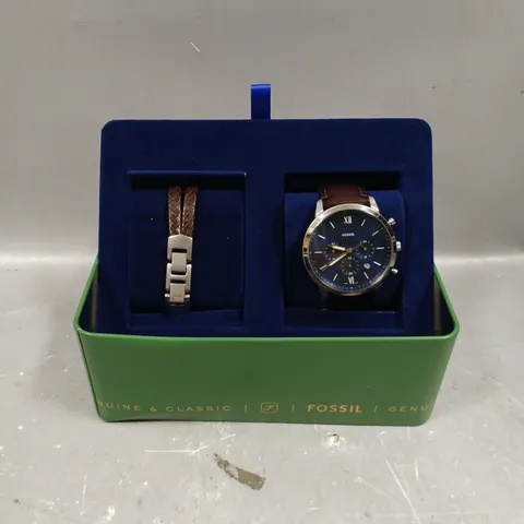 FOSSIL NEUTRA CHRONOGRAPH BROWN LEATHER WATCH AND BRACELET BOX SET