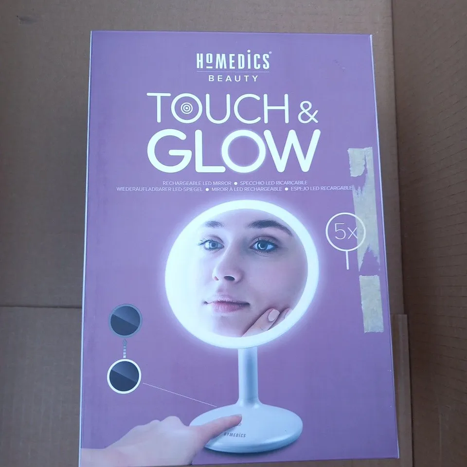 BOXED HOMEDICS TOUCH & GLOW RECHARGABLE LED MIRROR