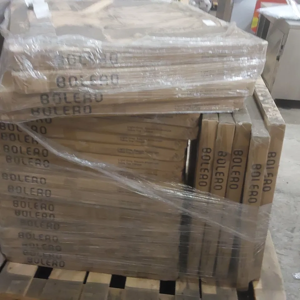 PALLET CONTAINING A VERY LARGE QUANTITY OF BRAND NEW BOXED BOLERO ALUMINIUM TABLE TOPS 