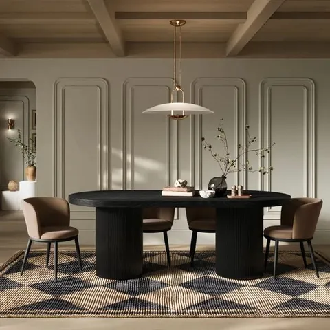 BOXED RINA 6 SEATER DINING TABLE, BLACK (3 BOXES)